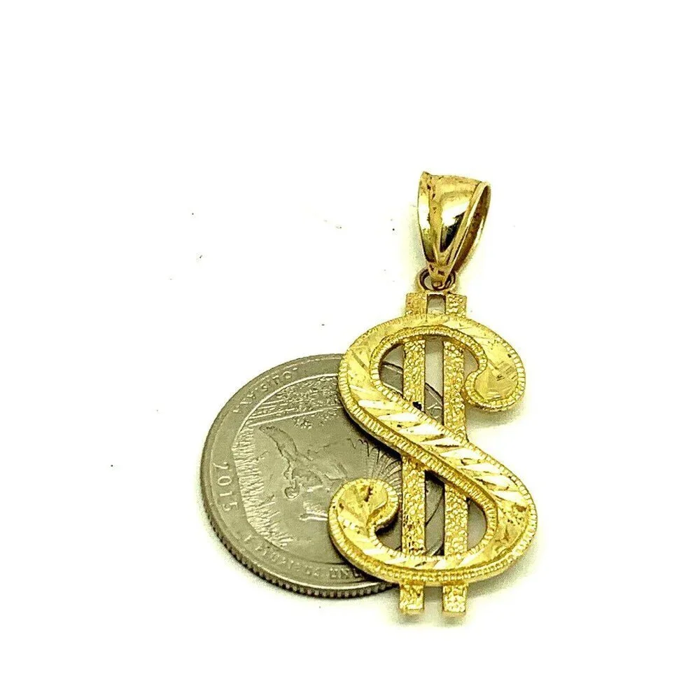 Dollar Sign Pendant $ Charm 10k Yellow Gold Unisex Jewelry NO CHAIN